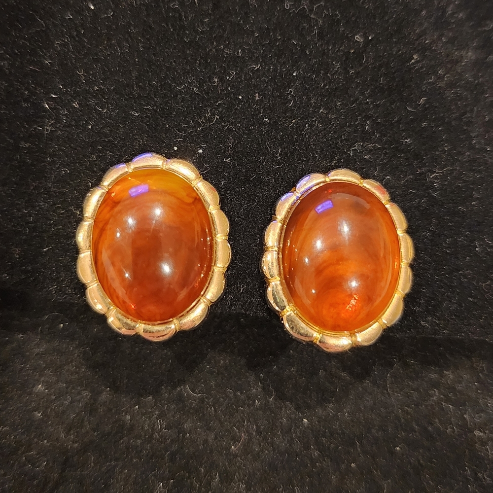 Avon Vintage Gold Tone and Faux Amber Clip-On Earrings